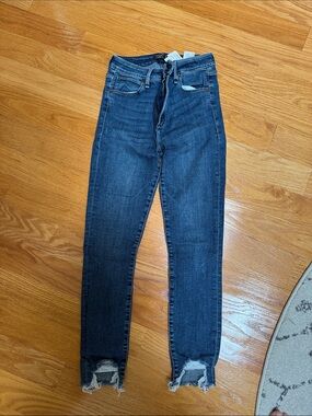 Abercrombie & Fitch Dark Blue Skinny Jeans with Distressed Hem